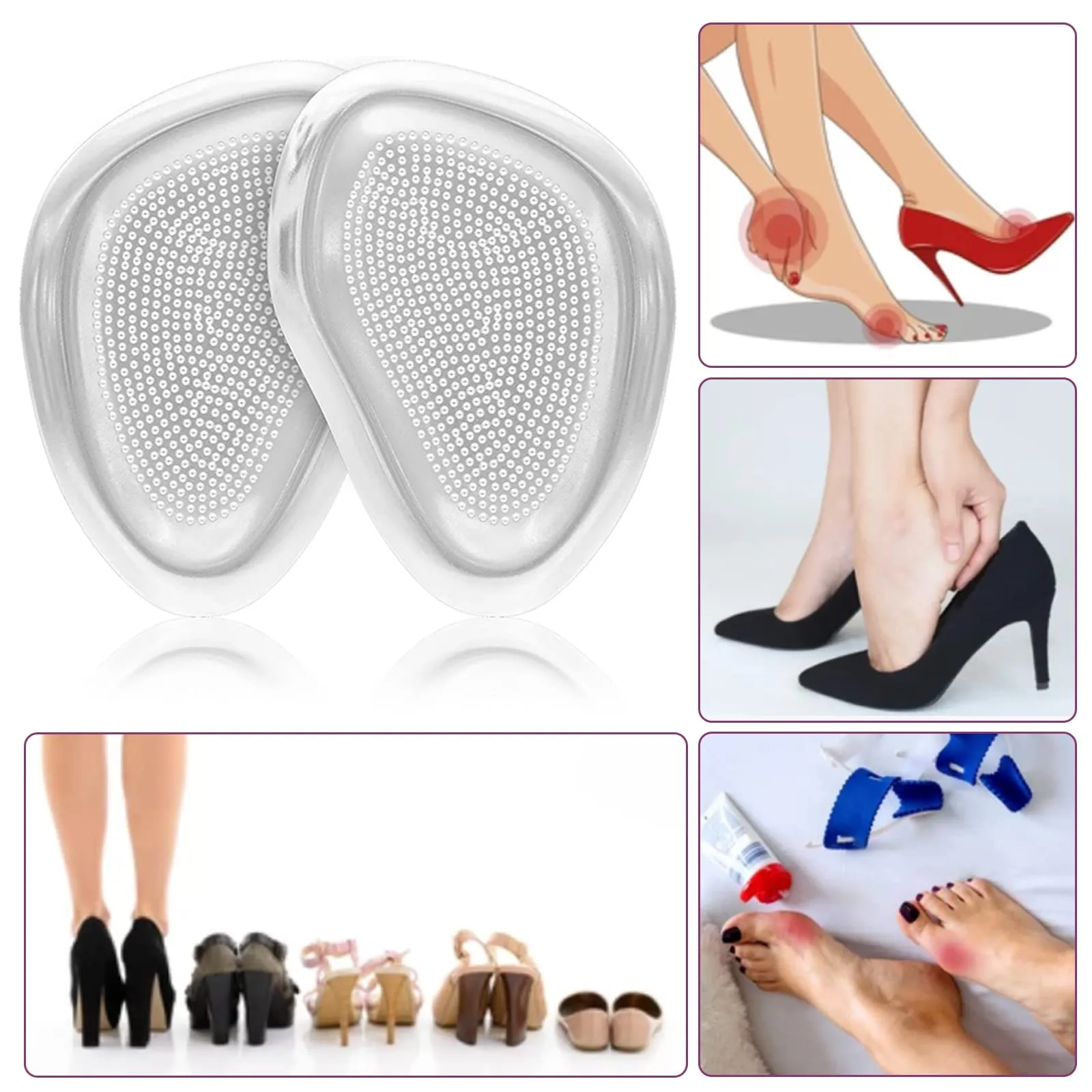 2 Pairs Metatarsal Pads, Gel Insoles for High Heels, Ball of Foot Cushion Pads, High Heel Cushion Insert for Foot Pain Relief
