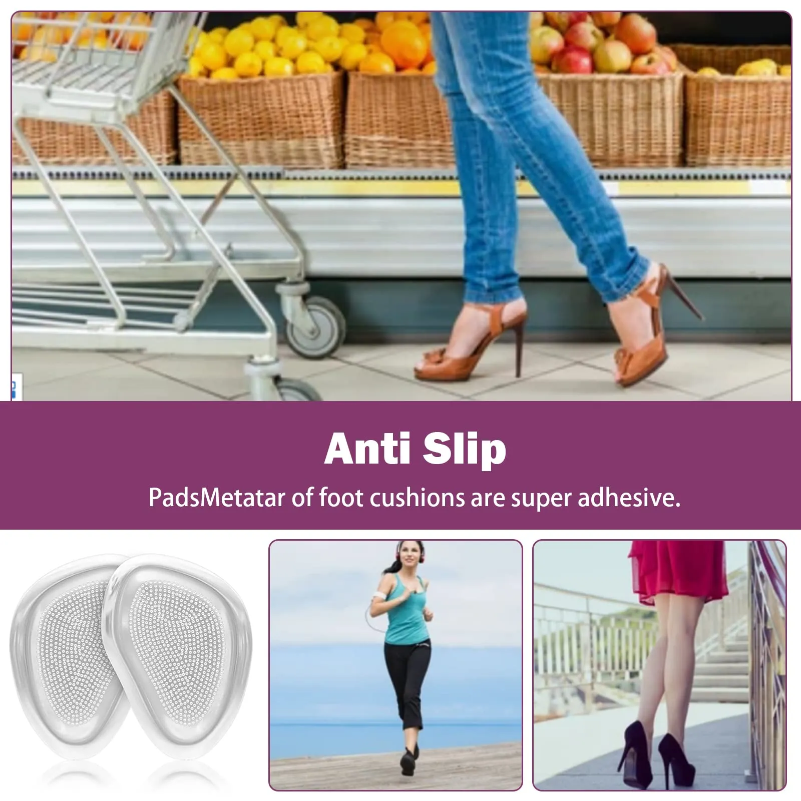 2 Pairs Metatarsal Pads, Gel Insoles for High Heels, Ball of Foot Cushion Pads, High Heel Cushion Insert for Foot Pain Relief