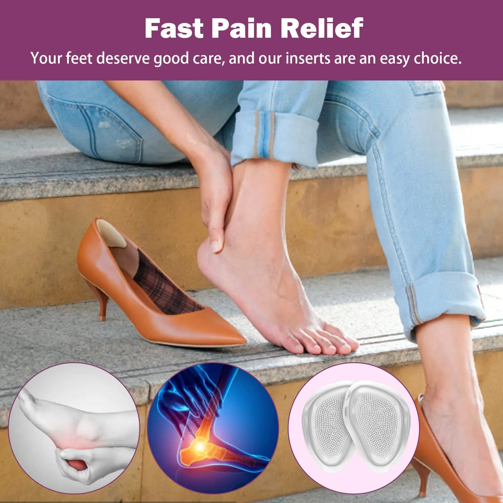 2 Pairs Metatarsal Pads, Gel Insoles for High Heels, Ball of Foot Cushion Pads, High Heel Cushion Insert for Foot Pain Relief