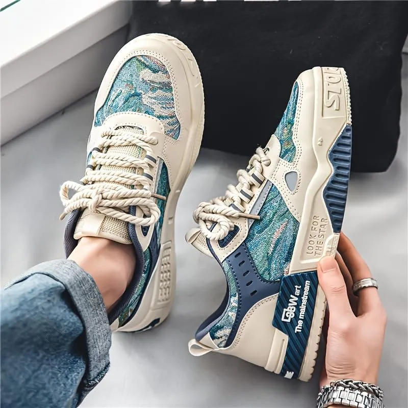 Alphabet Print Street Skate Shoes - Trendy Men's Skateboarding Footwear Non-Slip Laces, and Casual Style for Outdoor Activities - Street Fashion Enthusiasts Plus Size