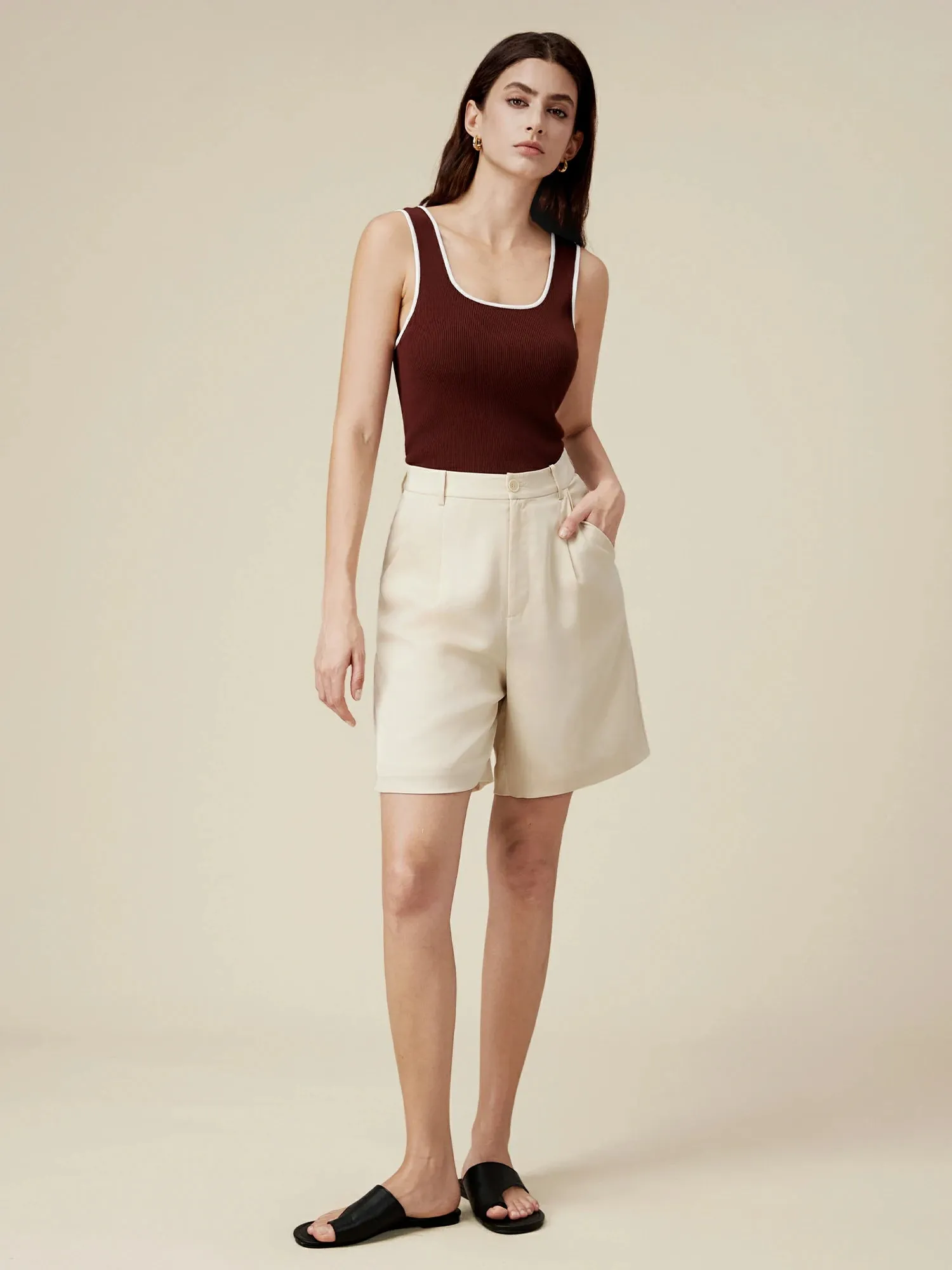 Amoretu Contrasting Slim Fit Knit Tank Top
