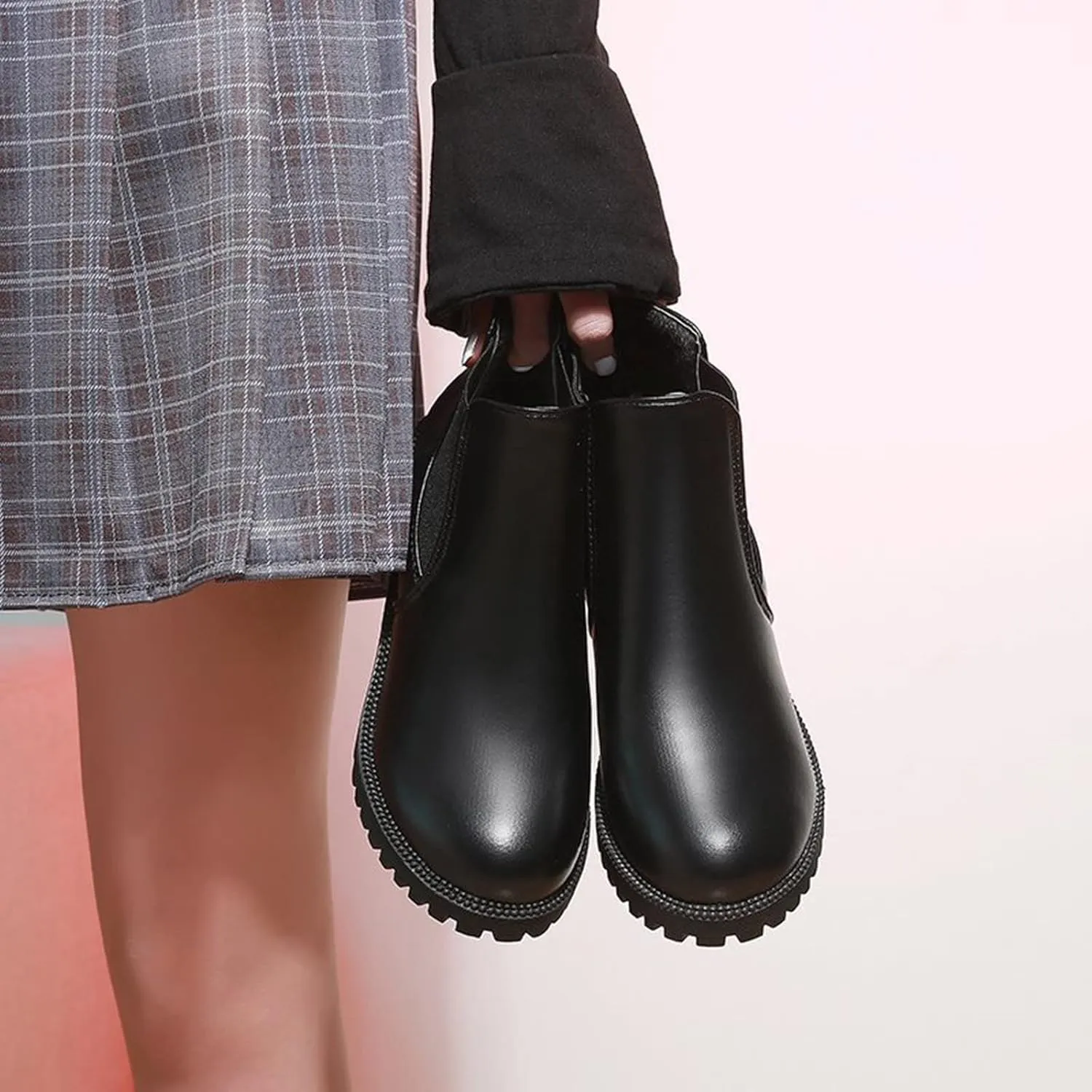 Ankle Boots for Women Square Toe Booties for Women Womens Suede Ankle Boots Short Walking Boot Fashion Closed Head Slip on Pointed Toe Chunky Stacked Heel
