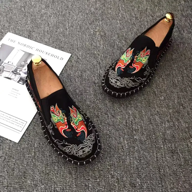 Beijing Opera Facial Masks Embroidery Traditional Chinese Causal Shoes Loafers
