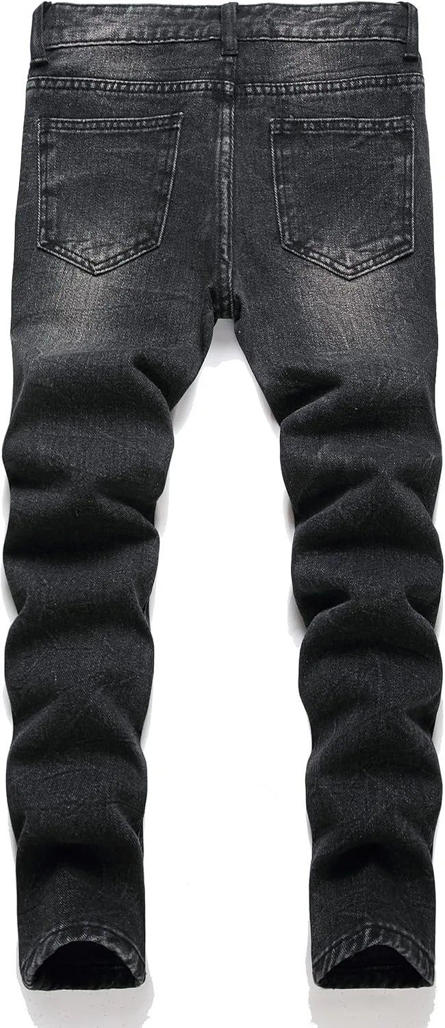 Boy's Skinny Fit Ripped Destroyed Distressed Fashion Denim Jeans Pants