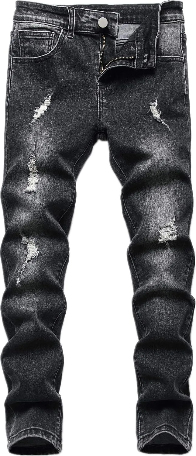 Boy's Skinny Fit Ripped Distressed Stretch Washed Fashion Kids Denim Jeans Pants