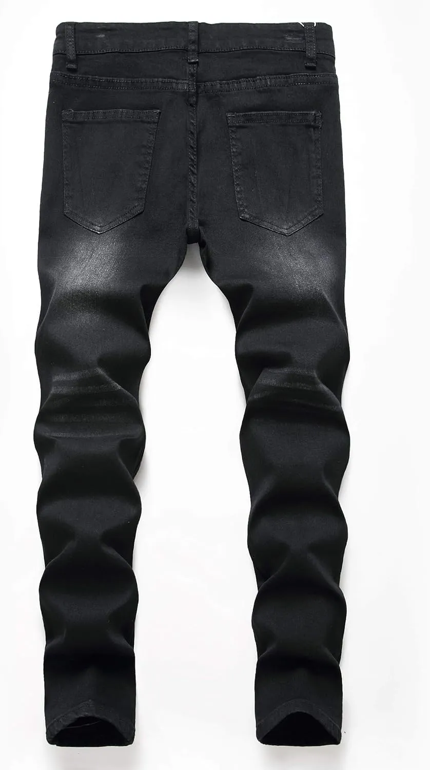 Boy's Skinny Fit Ripped Distressed Stretch Washed Fashion Kids Denim Jeans Pants