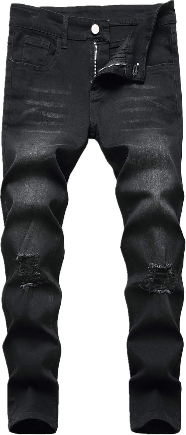 Boy's Skinny Fit Ripped Distressed Stretch Washed Fashion Kids Denim Jeans Pants