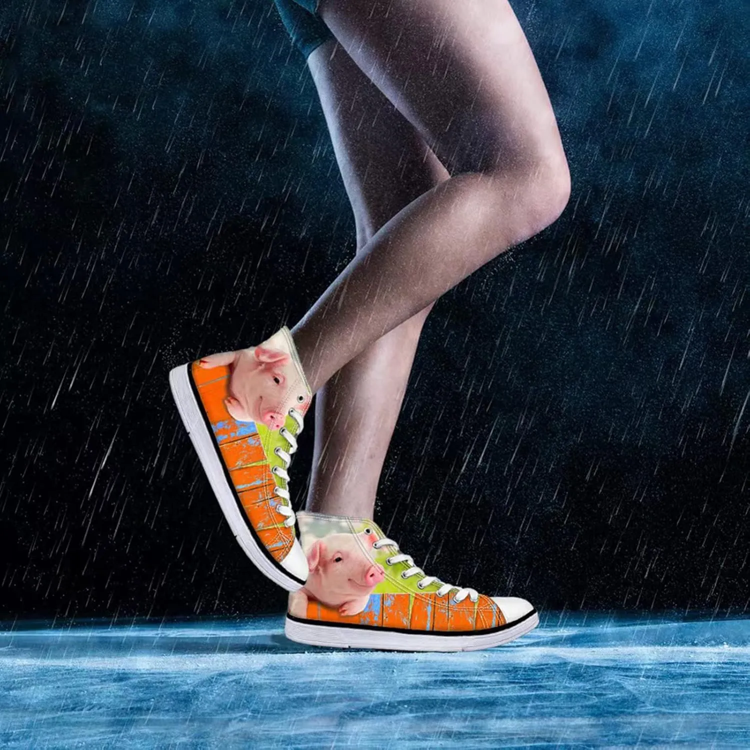 Canvas Shoes for Women High Top Canvas Sneakers Teens Girls Cute Animal Print Lace ups Casual Walking Shoes