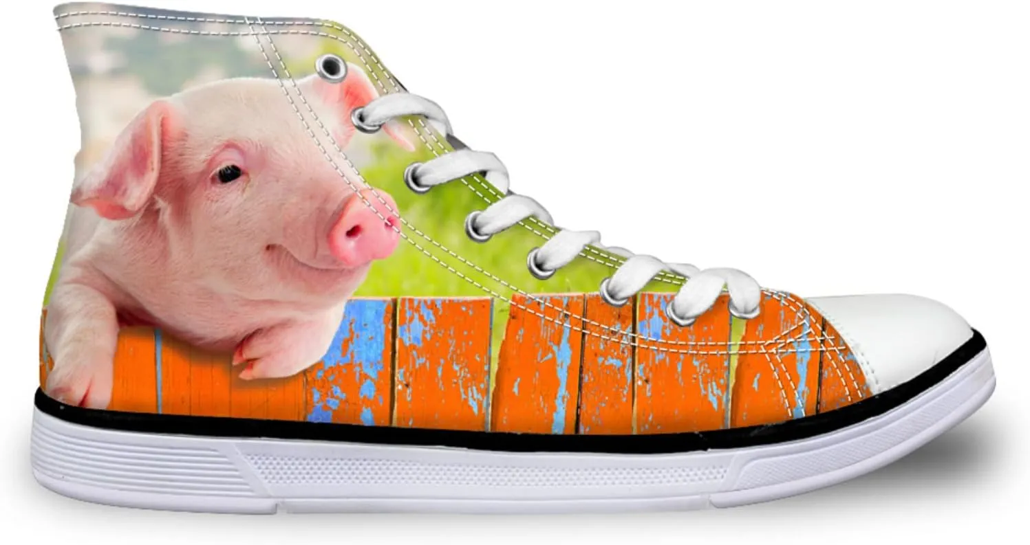 Canvas Shoes for Women High Top Canvas Sneakers Teens Girls Cute Animal Print Lace ups Casual Walking Shoes