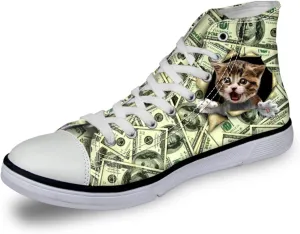Canvas Shoes for Women High Top Canvas Sneakers Teens Girls Cute Animal Print Lace ups Casual Walking Shoes