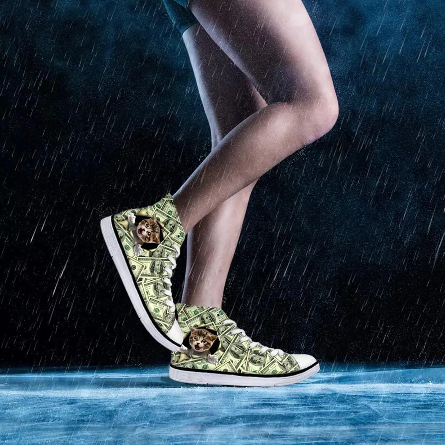 Canvas Shoes for Women High Top Canvas Sneakers Teens Girls Cute Animal Print Lace ups Casual Walking Shoes