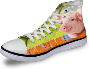 Canvas Shoes for Women High Top Canvas Sneakers Teens Girls Cute Animal Print Lace ups Casual Walking Shoes