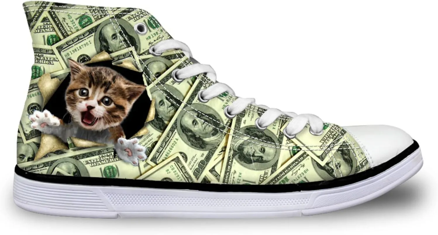Canvas Shoes for Women High Top Canvas Sneakers Teens Girls Cute Animal Print Lace ups Casual Walking Shoes