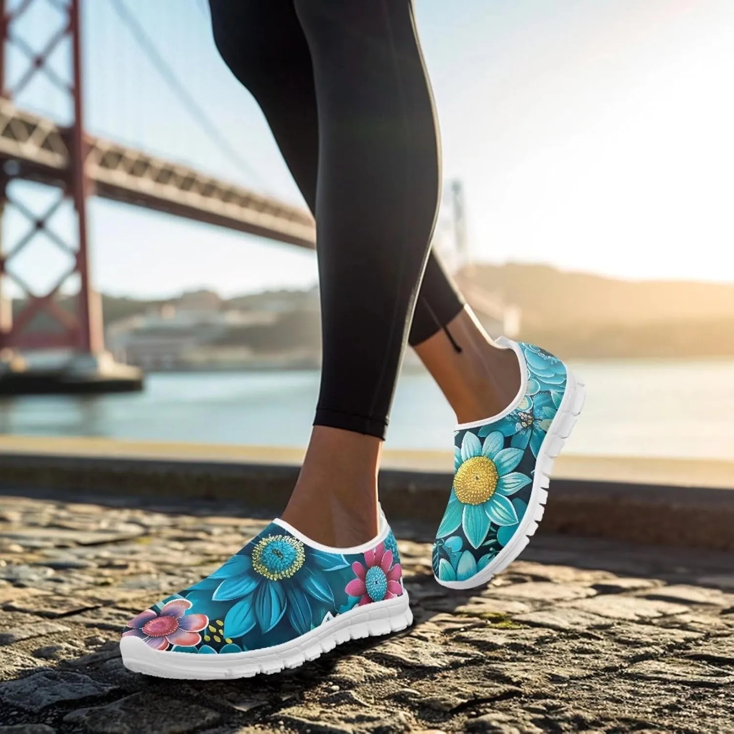 Casual Jogging Shoes for Woman Mother Breathable Knit Sneakers Elastic Workout Anti-Slip Loafers for Walking Size 5.5-11.5 White Sole