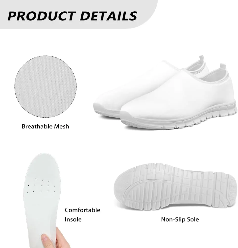 Casual Jogging Shoes for Woman Mother Breathable Knit Sneakers Elastic Workout Anti-Slip Loafers for Walking Size 5.5-11.5 White Sole
