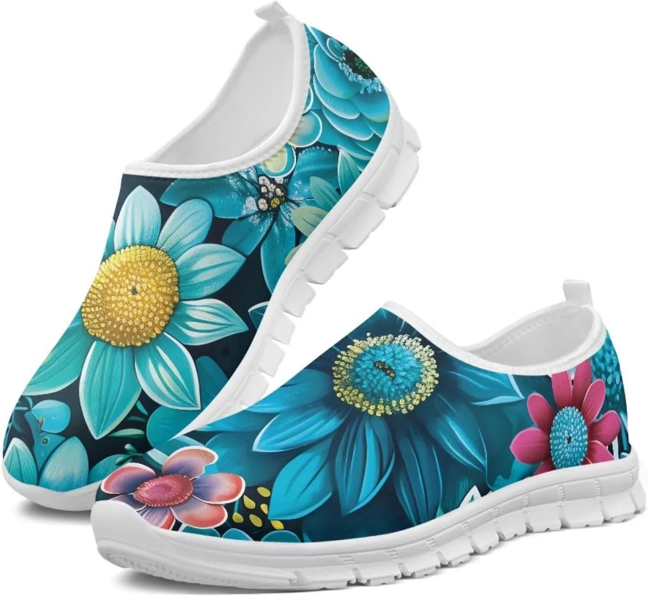 Casual Jogging Shoes for Woman Mother Breathable Knit Sneakers Elastic Workout Anti-Slip Loafers for Walking Size 5.5-11.5 White Sole