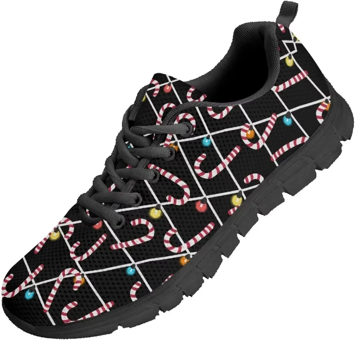 Christmas Sneakers for Women Flat Cozy Lace Up Low-Top Anti-Slip Workout Running Sneakers for Ladies Outdoor Exercise Hiking Shoes for Teen Girls US 5-12