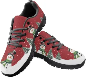 Christmas Sneakers for Women Flat Cozy Lace Up Low-Top Outdoor Gym Sneakers for Ladies Anti-Slip Workout Exercise Hiking Shoes for Teen Girls US 5-12