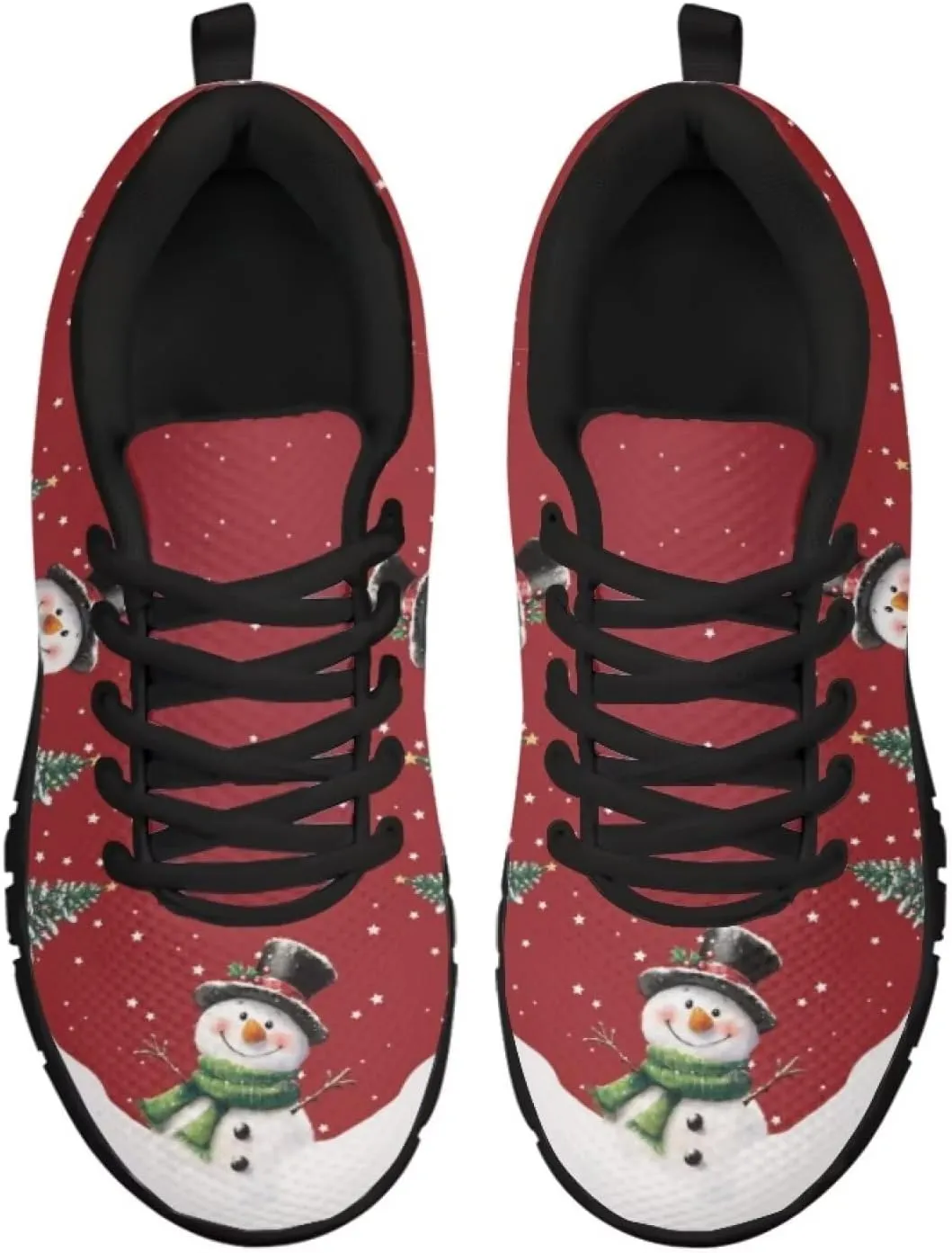 Christmas Sneakers for Women Flat Cozy Lace Up Low-Top Outdoor Gym Sneakers for Ladies Anti-Slip Workout Exercise Hiking Shoes for Teen Girls US 5-12