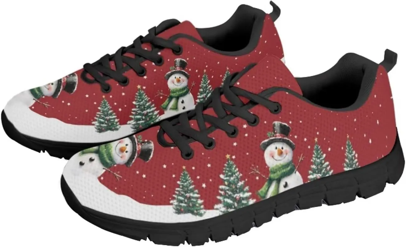 Christmas Sneakers for Women Flat Cozy Lace Up Low-Top Outdoor Gym Sneakers for Ladies Anti-Slip Workout Exercise Hiking Shoes for Teen Girls US 5-12