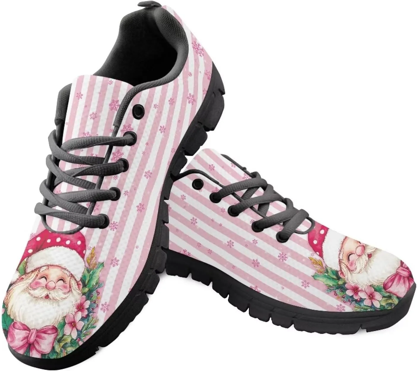Christmas Sneakers for Women Flat Soft Low-Top Outdoor Running Sneakers for Ladies Lace-Up Non-Slip Workout Hiking Shoes for Teen Girls US 5-12