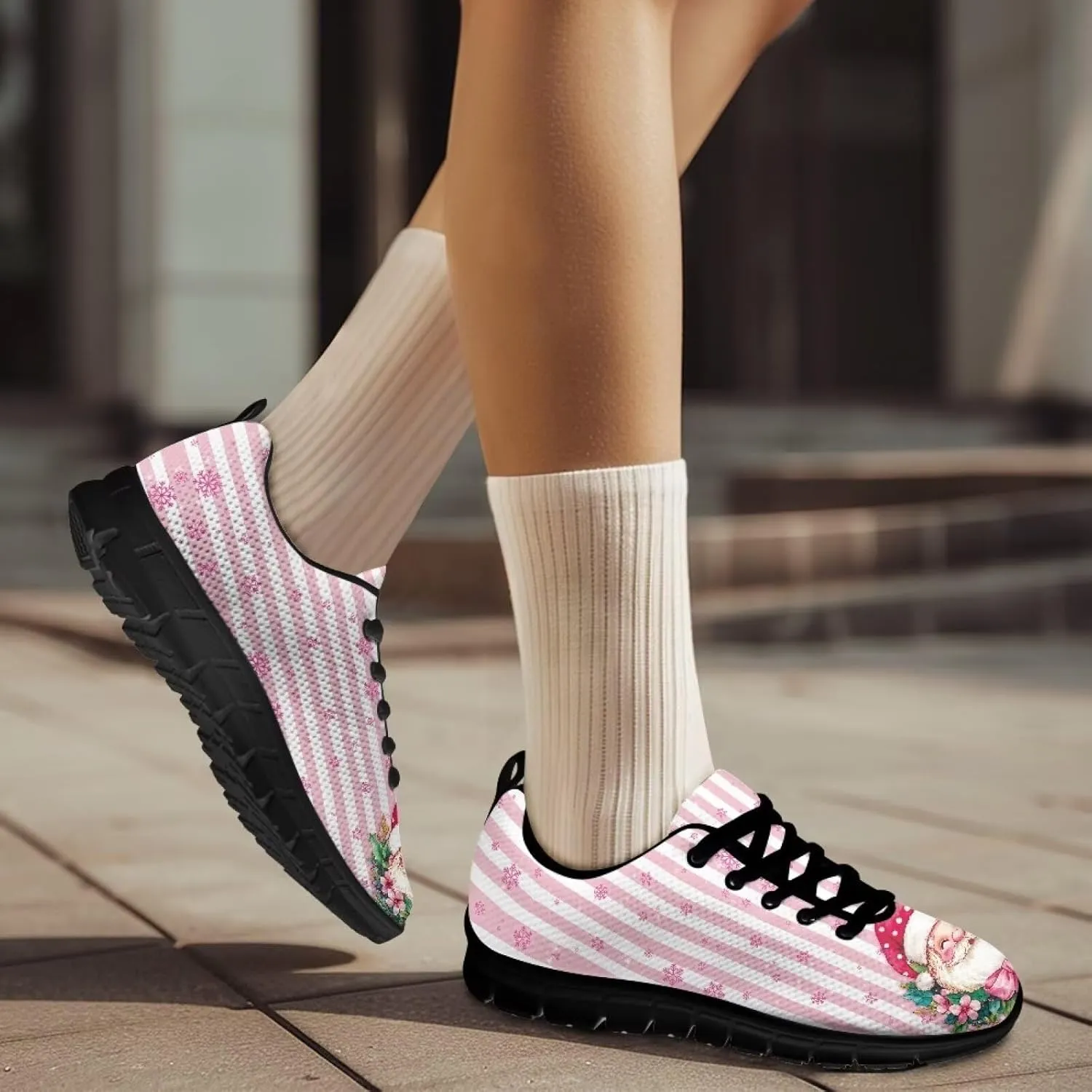 Christmas Sneakers for Women Flat Soft Low-Top Outdoor Running Sneakers for Ladies Lace-Up Non-Slip Workout Hiking Shoes for Teen Girls US 5-12