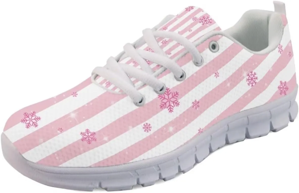 Christmas Women's Sneakers Cozy Lightweight Non-Slip Workout Walking Sneakers for Womens Flat Lace-Up Outdoor Tennis Shoes for Ladies Black US 5-12