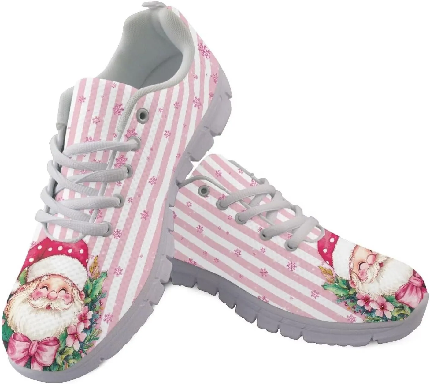 Christmas Women's Sneakers Cozy Lightweight Non-Slip Workout Walking Sneakers for Womens Flat Lace-Up Outdoor Tennis Shoes for Ladies Black US 5-12