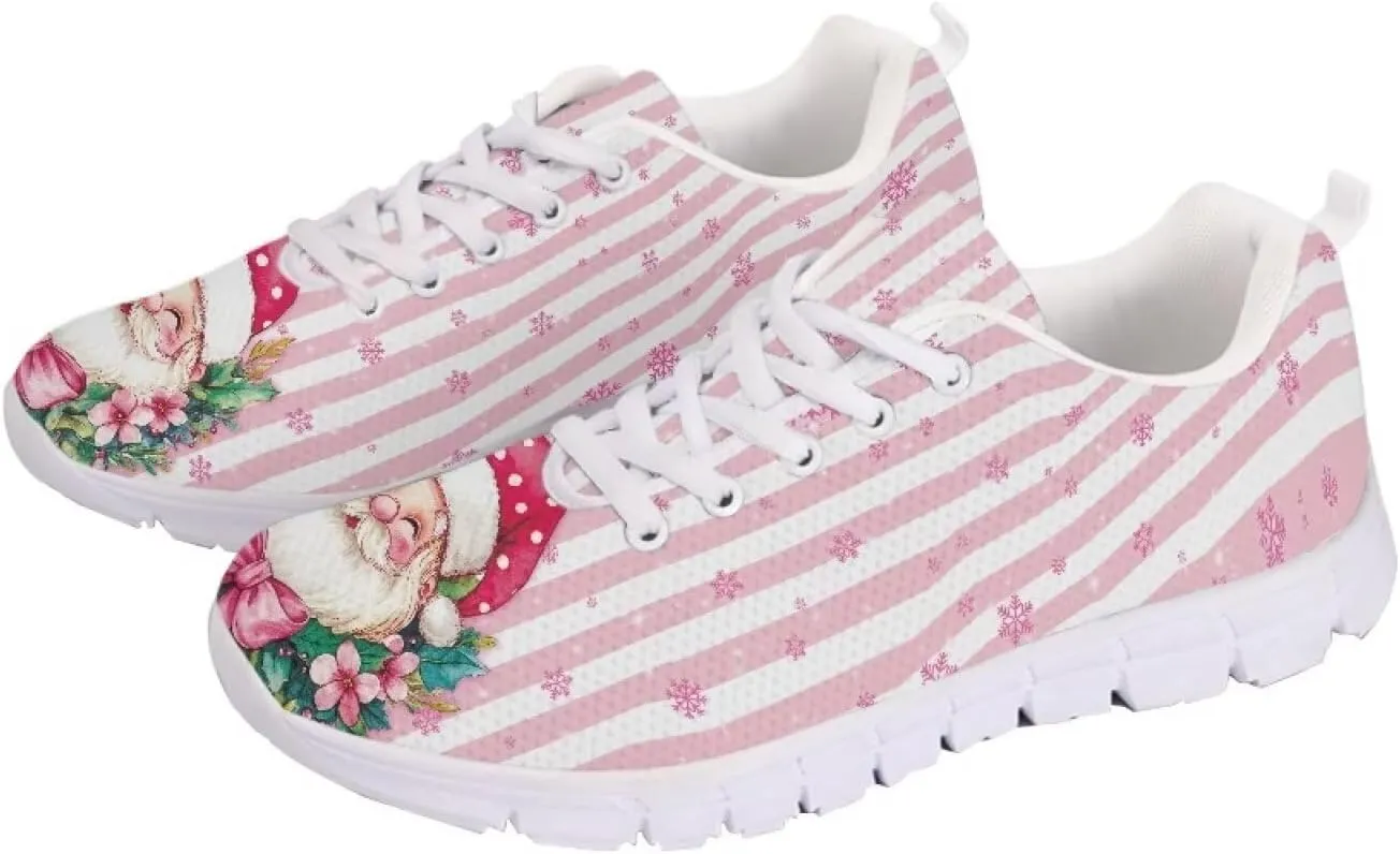 Christmas Women's Sneakers Cozy Lightweight Non-Slip Workout Walking Sneakers for Womens Flat Lace-Up Outdoor Tennis Shoes for Ladies Black US 5-12