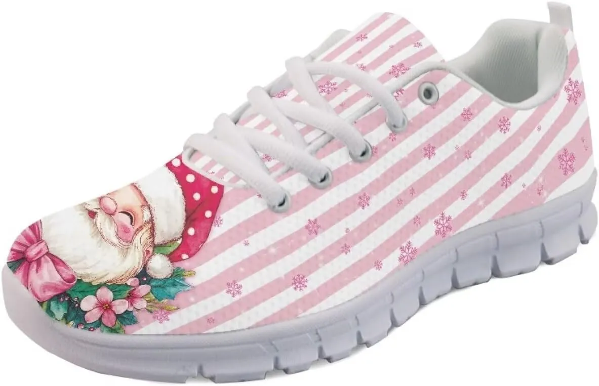 Christmas Women's Sneakers Cozy Lightweight Non-Slip Workout Walking Sneakers for Womens Flat Lace-Up Outdoor Tennis Shoes for Ladies Black US 5-12