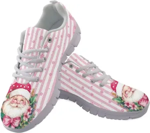 Christmas Women's Sneakers Cozy Lightweight Non-Slip Workout Walking Sneakers for Womens Flat Lace-Up Outdoor Tennis Shoes for Ladies Black US 5-12