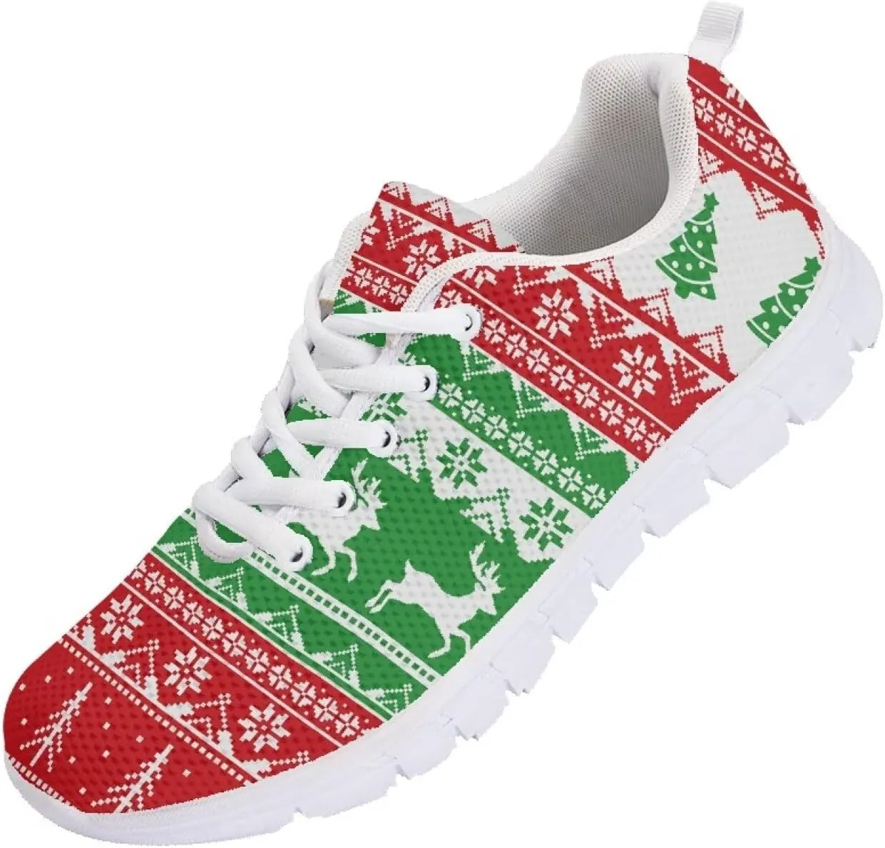 Christmas Women's Sneakers Lightweight Non-Slip Outdoor Walking Sneakers for Womens Cozy Flat Breathable Mesh Lace-Up Workout Tennis Shoes for Ladies Black US 5-12
