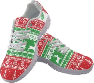 Christmas Women's Sneakers Lightweight Non-Slip Outdoor Walking Sneakers for Womens Cozy Flat Breathable Mesh Lace-Up Workout Tennis Shoes for Ladies Black US 5-12