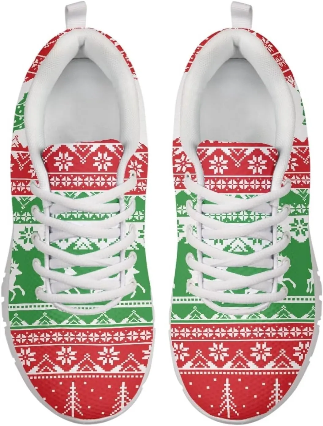 Christmas Women's Sneakers Lightweight Non-Slip Outdoor Walking Sneakers for Womens Cozy Flat Breathable Mesh Lace-Up Workout Tennis Shoes for Ladies Black US 5-12