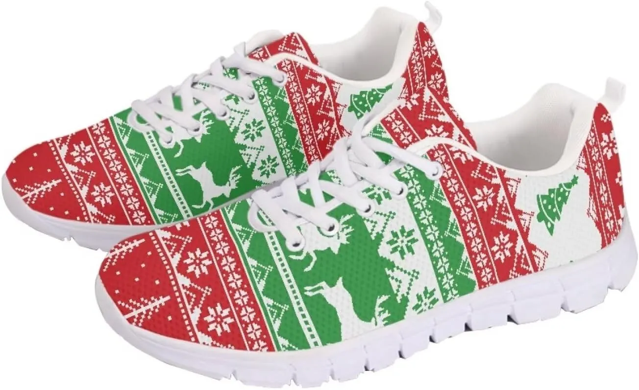 Christmas Women's Sneakers Lightweight Non-Slip Outdoor Walking Sneakers for Womens Cozy Flat Breathable Mesh Lace-Up Workout Tennis Shoes for Ladies Black US 5-12