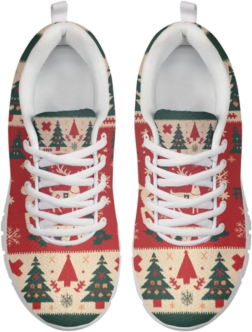 Christmas Women's Sneakers Soft Lightweight Anti-Skid Workout Tennis Sneakers for Womens Low-Top Lace-Up Outdoor Exercise Walking Shoes for Ladies US 5-12