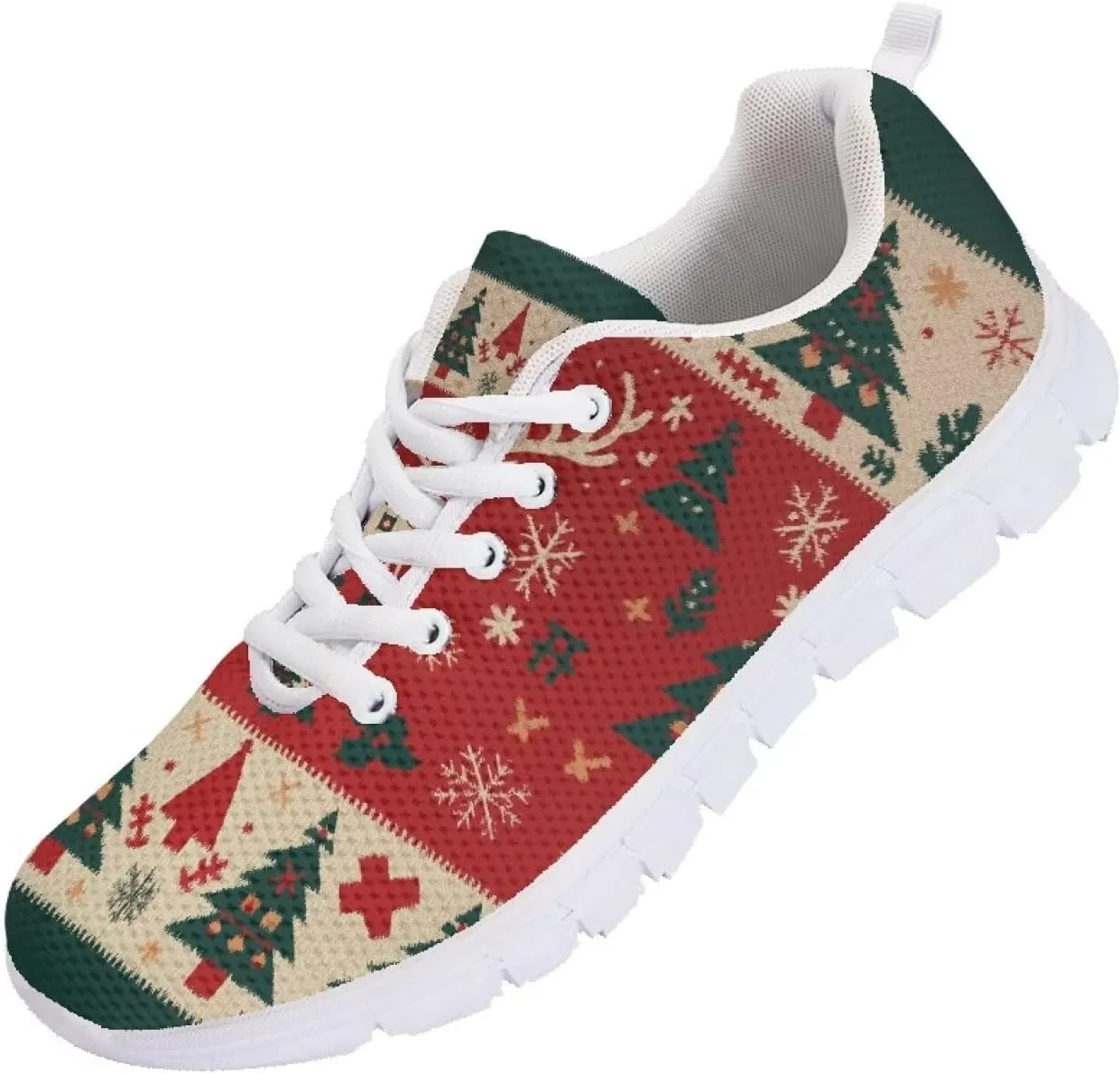Christmas Women's Sneakers Soft Lightweight Anti-Skid Workout Tennis Sneakers for Womens Low-Top Lace-Up Outdoor Exercise Walking Shoes for Ladies US 5-12