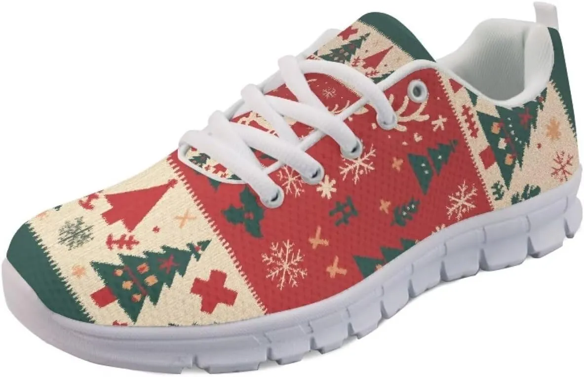 Christmas Women's Sneakers Soft Lightweight Anti-Skid Workout Tennis Sneakers for Womens Low-Top Lace-Up Outdoor Exercise Walking Shoes for Ladies US 5-12