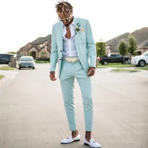 Color Formal Solid Color Two-piece Suit Mint Green Mens Suits Beach Groomsmen Wedding Tuxedos For Men Peaked Lapel Formal Prom Suit, lioness-love