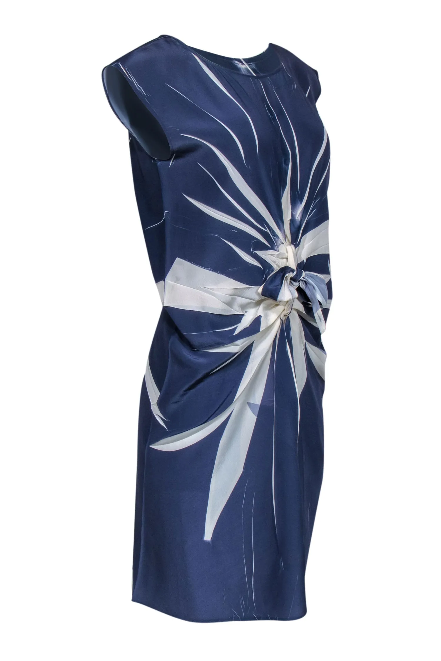Cotelac - Blue & Cream Silky Sleeveless Dress Sz 2