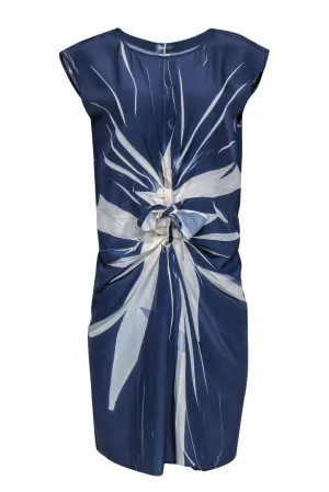 Cotelac - Blue & Cream Silky Sleeveless Dress Sz 2