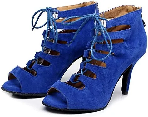 DKZSYIM Women's Latin Dance Shoes,Lace-up Salsa Party Wedding Ankle Boot Sandals,Model YCL361