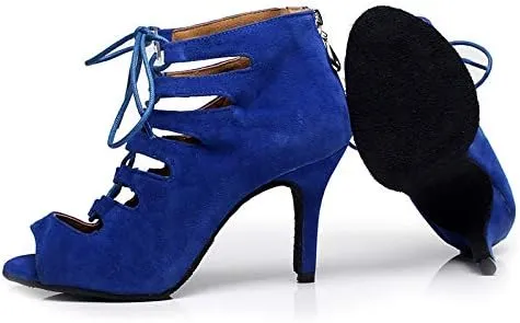 DKZSYIM Women's Latin Dance Shoes,Lace-up Salsa Party Wedding Ankle Boot Sandals,Model YCL361