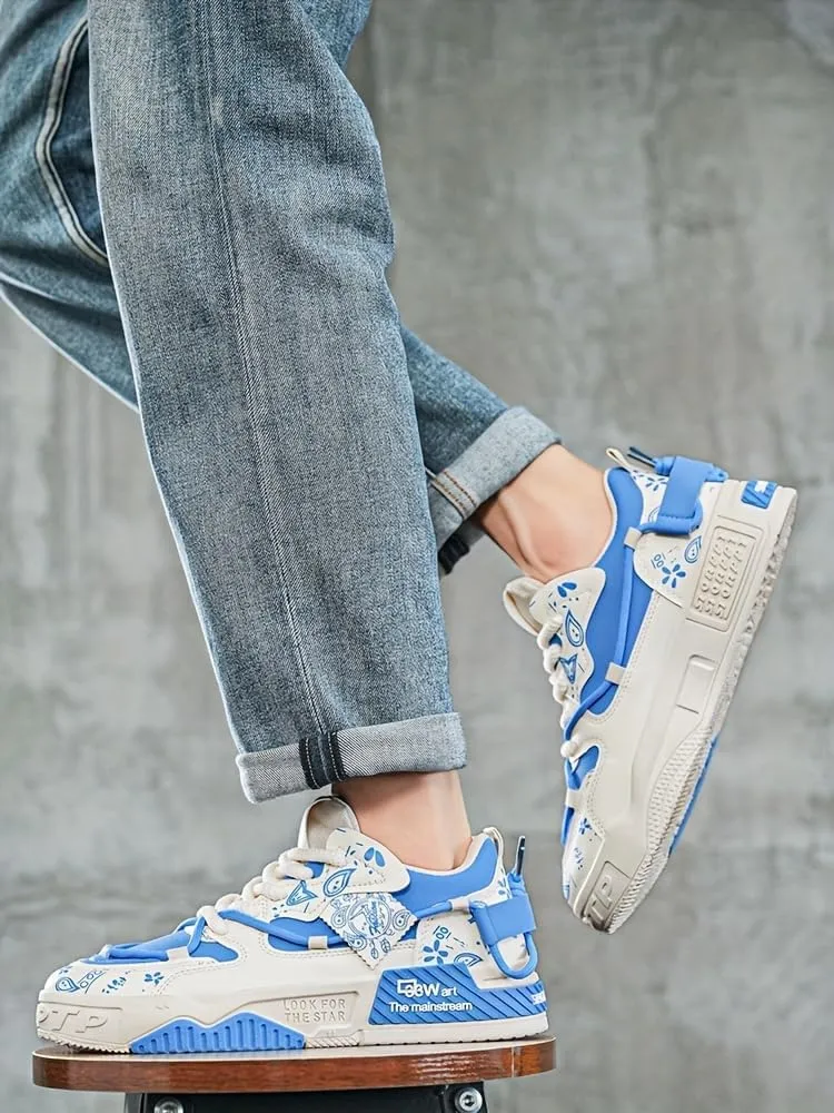 Fashion Skate Sneakers for Men- Versatile, Breathable & Comfortable for All Seasons | Lace-Up Casual Shoes with Durable PVC Sole, Skate Shoes Plus Size