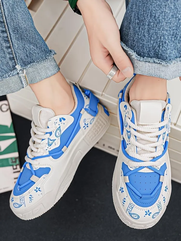 Fashion Skate Sneakers for Men- Versatile, Breathable & Comfortable for All Seasons | Lace-Up Casual Shoes with Durable PVC Sole, Skate Shoes Plus Size