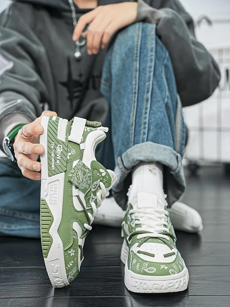 Fashion Skate Sneakers for Men- Versatile, Breathable & Comfortable for All Seasons | Lace-Up Casual Shoes with Durable PVC Sole, Skate Shoes Plus Size