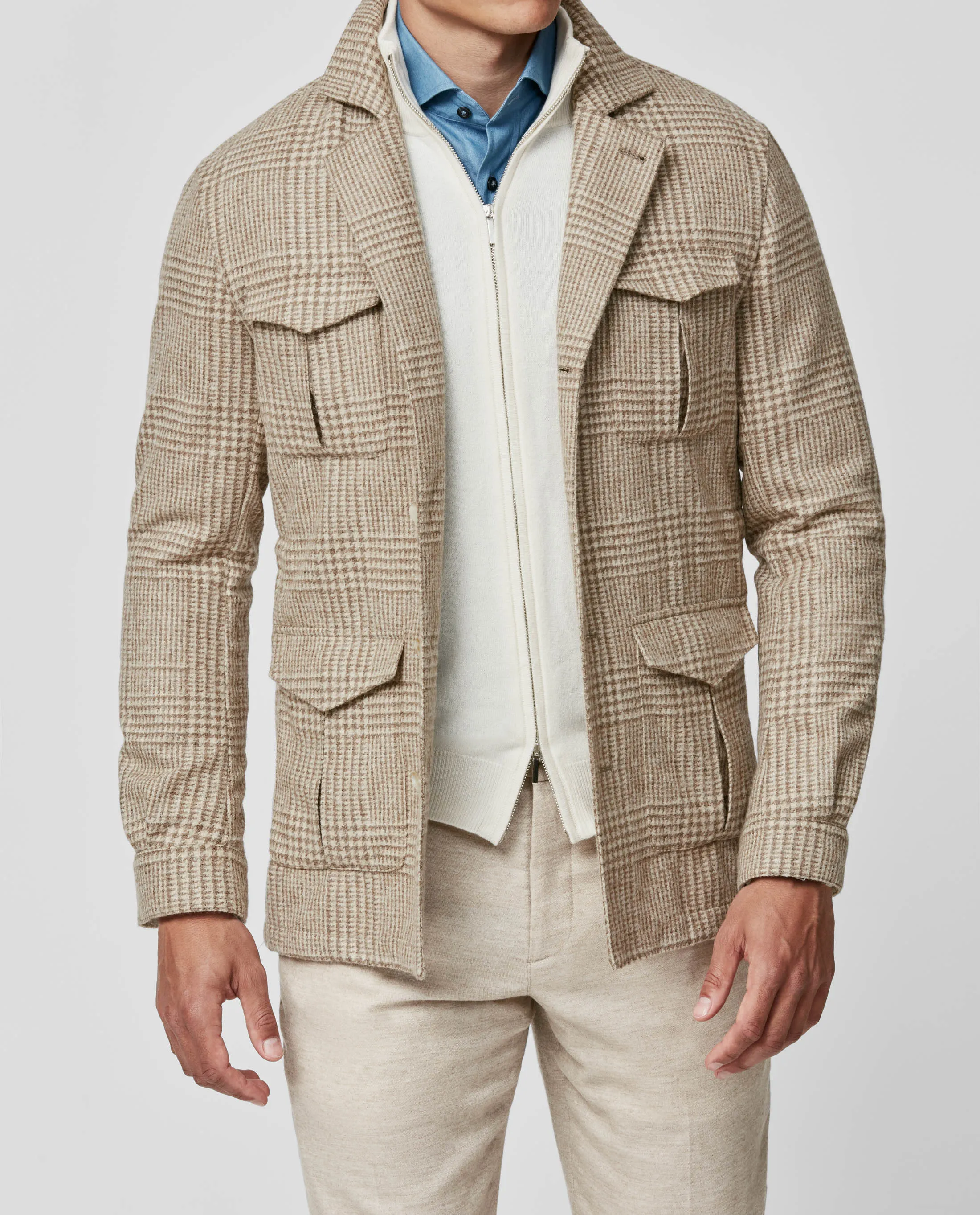Ferla Beige Tan Alpaca & Wool Light Felted Bouclé with Glencheck