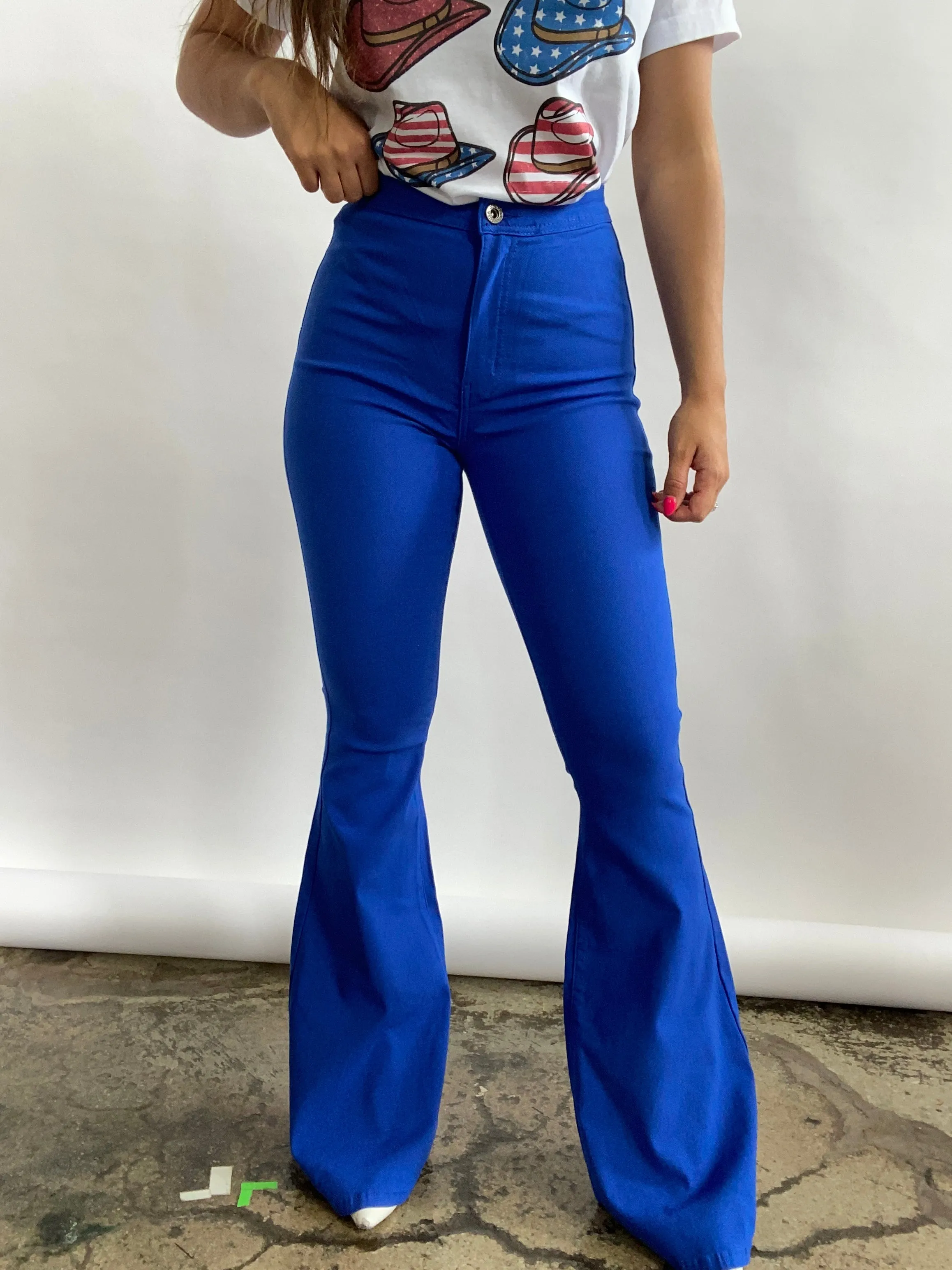 Fiona High Waisted Bell Bottom Flare Jeans - Royal Blue from Willow Boutique