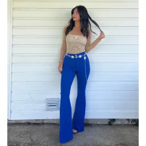 Fiona High Waisted Bell Bottom Flare Jeans - Royal Blue from Willow Boutique