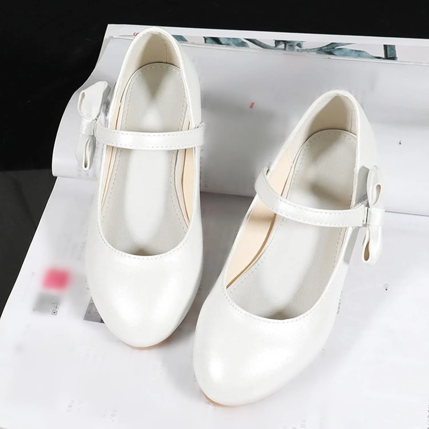Girls Dress Shoes Mary Jane Shoes for Girls, Low Girls Heels for Kids Toddler Flower Girl Wedding Party Shoes for Girls